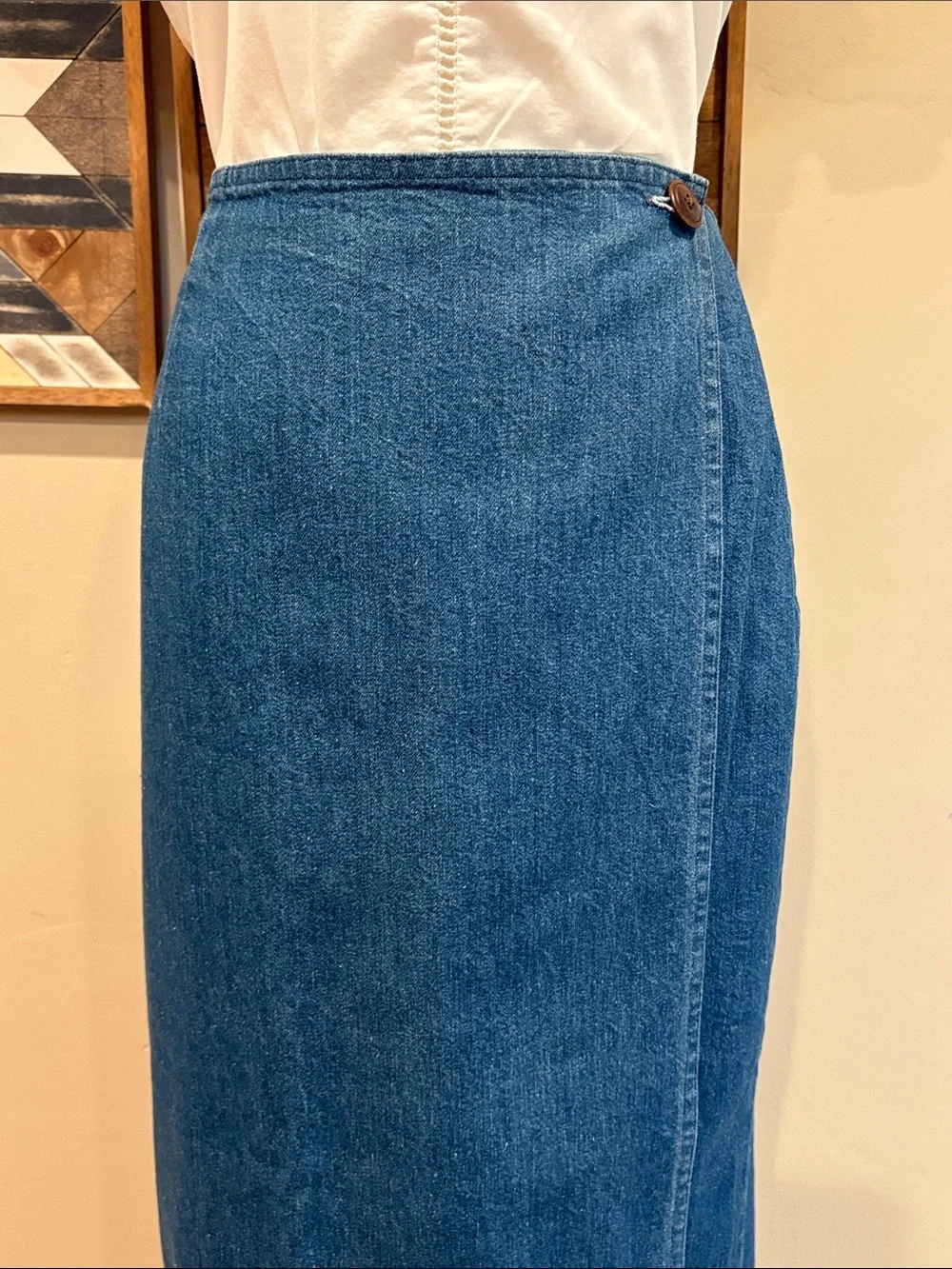 Vintage Ralph Lauren Country Denim Blue Jean Midi Wrap Jean Skirt Medium / Large